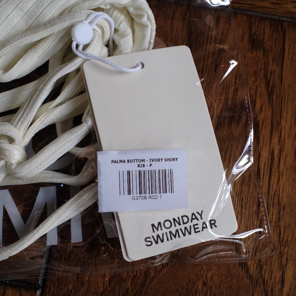 NWT Monday Swimwear Palma Bottom โ Petite (P) โจ Ivory (Shiny Rib) - Picture 4 of 10
